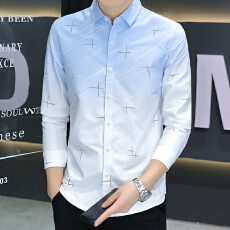 批发实拍衬衫男长袖薄款秋季新款修身型衬衣男士韩版青少年吊染渐变潮