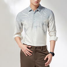 批发长袖衬衫秋季新款修身型衬衣男士韩版修身青少年吊染渐变流行寸衫