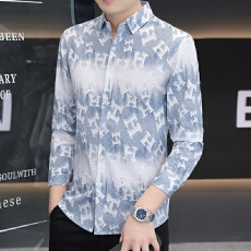 批发秋季男士设计感男装长袖衬衫泡泡纱肌理感<b class='q'>时尚</b>潮流韩版修身款衬衣