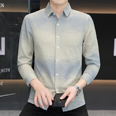 批发秋季男士设计感男装长袖衬衫泡泡纱肌理感<b class='q'>时尚</b>潮流韩版修身款衬衣