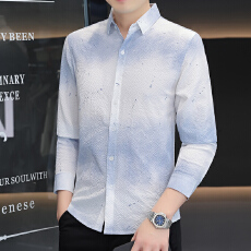批发秋季男士设计感<b class='q'>男装</b>长袖衬衫泡泡纱肌理感时尚潮流韩版修身款衬衣