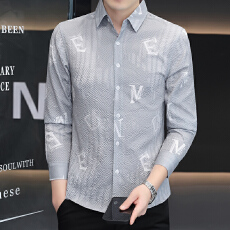 批发秋季男士设计感男装长袖衬衫泡泡纱肌理感<b class='q'>时尚</b>潮流韩版修身款衬衣