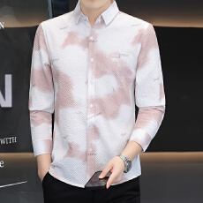 批发秋季男士设计感男装长袖衬衫泡泡纱肌理感<b class='q'>时尚</b>潮流韩版修身款衬衣