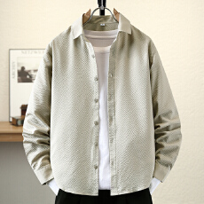 批发秋季男士设计感男装长袖衬衫泡泡纱肌理感<b class='q'>时尚</b>潮流韩版修身款衬衣