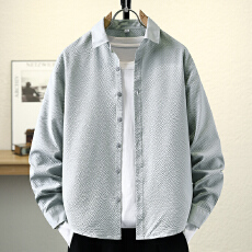 批发秋季男士设计感男装长袖衬衫泡泡纱肌理感<b class='q'>时尚</b>潮流韩版修身款衬衣