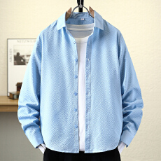 批发秋季男士设计感男装长袖衬衫泡泡纱肌理感<b class='q'>时尚</b>潮流韩版修身款衬衣