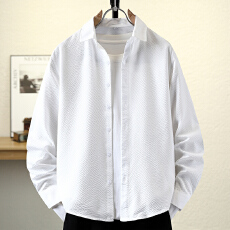 批发秋季男士设计感男装长袖衬衫泡泡纱肌理感<b class='q'>时尚</b>潮流韩版修身款衬衣