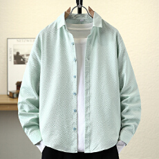 批发秋季男士设计感男装长袖衬衫泡泡纱肌理感<b class='q'>时尚</b>潮流韩版修身款衬衣