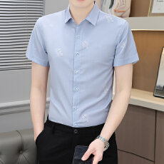 批发轻商务男士衬衫韩版潮流帅气休闲衬衣男短袖寸衫青年简约百搭夏装