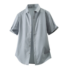批发弹力轻商务夏季新款男士短袖休闲<b class='q'>衬衫</b>韩版潮流修身竹纤维轻奢<b class='q'>衬衣</b>