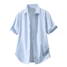 批发弹力轻商务夏季新款男士短袖休闲<b class='q'>衬衫</b>韩版潮流修身竹纤维轻奢<b class='q'>衬衣</b>
