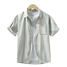 批发弹力日系水洗复古短袖衬衫宽松休闲简约流行百搭刺绣舒适新款衬衣