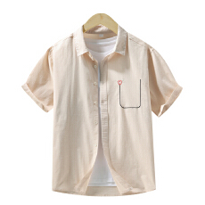 批发弹力日系水洗复古短袖衬衫宽松休闲简约流行百搭刺绣舒适新款衬衣