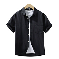 批发纯棉<b class='q'>日系</b>水洗<b class='q'>复古</b>短袖衬衫宽松商务休闲简约流行百搭舒适纯色衬衣