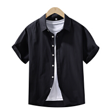 批发纯棉<b class='q'>日系</b>水洗<b class='q'>复古</b>短袖衬衫宽松商务休闲简约流行百搭舒适纯色衬衣