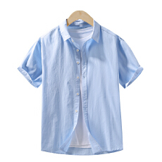 批发纯棉<b class='q'>日系</b>水洗<b class='q'>复古</b>短袖衬衫宽松商务休闲简约流行百搭舒适纯色衬衣