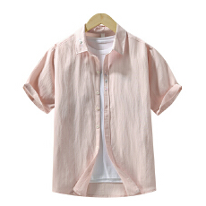 批发天丝亚麻日系短袖衬衫宽松休闲简约流行百搭舒适纯色新款夏季衬衣