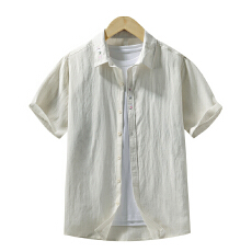 批发天丝亚麻日系短袖衬衫宽松休闲简约流行百搭舒适纯色新款夏季衬衣