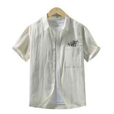 批发天丝亚麻日系短袖衬衫宽松休闲简约流行百搭舒适纯色新款夏季衬衣