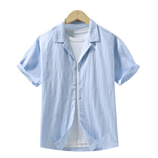 批发弹力水洗复古短袖<b class='q'>西装</b>领衬衫宽松<b class='q'>休闲</b>简约流行新款古巴领夏季衬衣