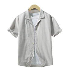 批发弹力水洗复古短袖<b class='q'>西装</b>领衬衫宽松<b class='q'>休闲</b>简约流行新款古巴领夏季衬衣