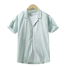 批发弹力水洗复古短袖<b class='q'>西装</b>领衬衫宽松<b class='q'>休闲</b>简约流行新款古巴领夏季衬衣