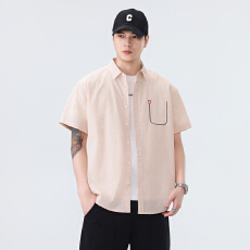 批发弹力<b class='q'>日系</b>水洗<b class='q'>复古</b>短袖衬衫宽松休闲简约流行百搭刺绣舒适新款衬衣