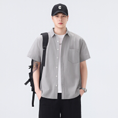 批发纯棉<b class='q'>日系</b>水洗<b class='q'>复古</b>短袖衬衫宽松商务休闲简约流行百搭舒适纯色衬衣