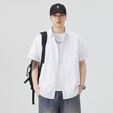 批发纯棉<b class='q'>日系</b>水洗<b class='q'>复古</b>短袖衬衫宽松商务休闲简约流行百搭舒适纯色衬衣