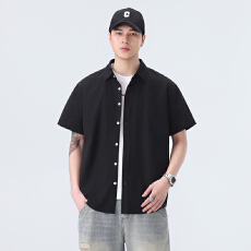 批发纯棉<b class='q'>日系</b>水洗<b class='q'>复古</b>短袖衬衫宽松商务休闲简约流行百搭舒适纯色衬衣