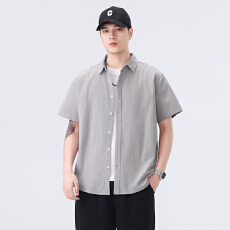 批发纯棉<b class='q'>日系</b>水洗<b class='q'>复古</b>短袖衬衫宽松商务休闲简约流行百搭舒适纯色衬衣