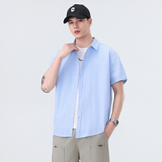 批发纯棉<b class='q'>日系</b>水洗<b class='q'>复古</b>短袖衬衫宽松商务休闲简约流行百搭舒适纯色衬衣