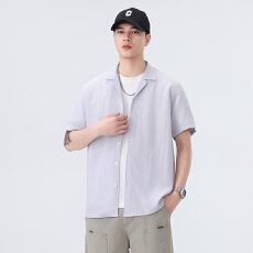 批发天丝亚麻<b class='q'>西装</b>领短袖衬衫宽松简约流行百搭纯色新款夏季古巴领衬衣