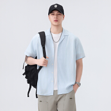 批发天丝亚麻<b class='q'>西装</b>领短袖衬衫宽松简约流行百搭纯色新款夏季古巴领衬衣
