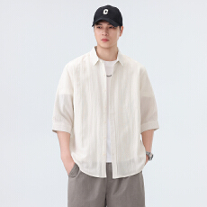 批发天丝亚麻中袖衬衫宽松休闲简约流行百搭舒适纯色上衣新款夏季衬衣