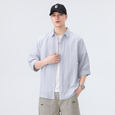 批发天丝亚麻中袖衬衫宽松休闲简约流行百搭舒适纯色上衣新款夏季衬衣