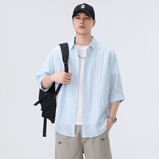 批发天丝亚麻中袖衬衫宽松休闲简约流行百搭舒适纯色上衣新款夏季衬衣