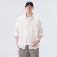 批发天丝亚麻中袖衬衫宽松休闲简约流行百搭舒适纯色上衣新款夏季衬衣