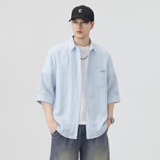 批发天丝亚麻中袖衬衫宽松休闲简约流行百搭舒适纯色上衣新款夏季衬衣