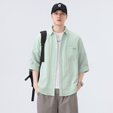 批发天丝亚麻中袖衬衫宽松休闲简约流行百搭舒适纯色上衣新款夏季衬衣