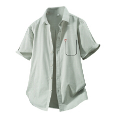 批发弹力日系水洗复古短袖衬衫宽松休闲简约流行百搭刺绣舒适新款衬衣