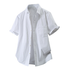 批发纯棉日系水洗复古短袖衬衫宽松商务休闲简约流行百搭舒适纯色衬衣