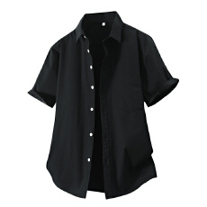 批发纯棉日系水洗复古短袖衬衫宽松商务休闲简约流行百搭舒适纯色衬衣