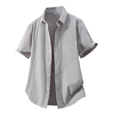 批发纯棉日系水洗复古短袖衬衫宽松商务休闲简约流行百搭舒适纯色衬衣