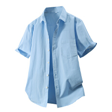 批发纯棉日系水洗复古短袖衬衫宽松商务休闲简约流行百搭舒适纯色衬衣