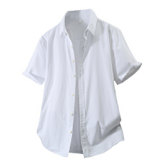 批发纯棉日系水洗复古短袖衬衫宽松商务休闲简约流行百搭舒适纯色衬衣