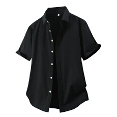 批发纯棉日系水洗复古短袖衬衫宽松商务休闲简约流行百搭舒适纯色衬衣