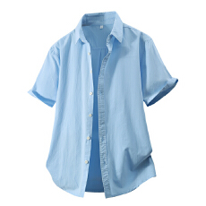 批发纯棉日系水洗复古短袖衬衫宽松商务休闲简约流行百搭舒适纯色衬衣