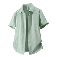 批发天丝亚麻日系短袖衬衫宽松休闲简约流行百搭舒适纯色新款夏季衬衣