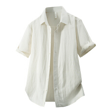 批发天丝亚麻日系短袖衬衫宽松休闲简约流行百搭舒适纯色新款夏季衬衣